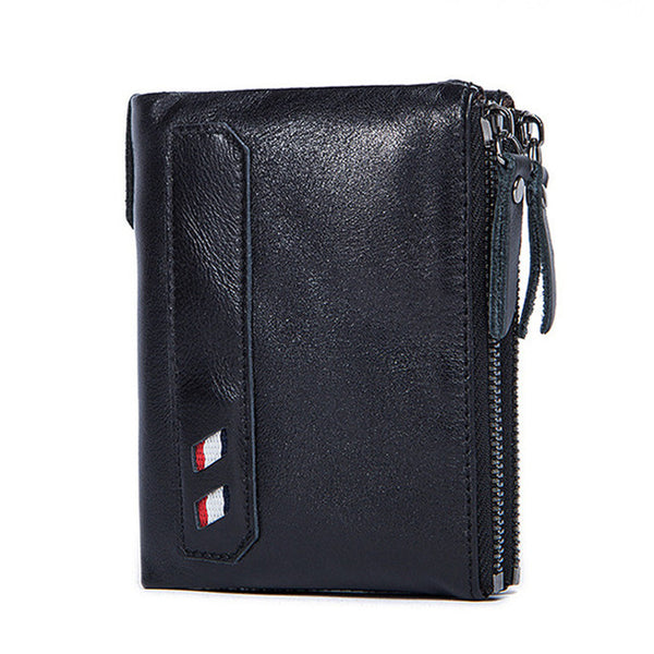 100% Genuine Leather Men Wallet Small Zipper Pocket Men Wallet