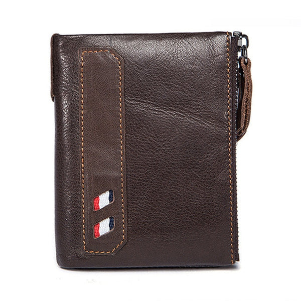100% Genuine Leather Men Wallet Small Zipper Pocket Men Wallet