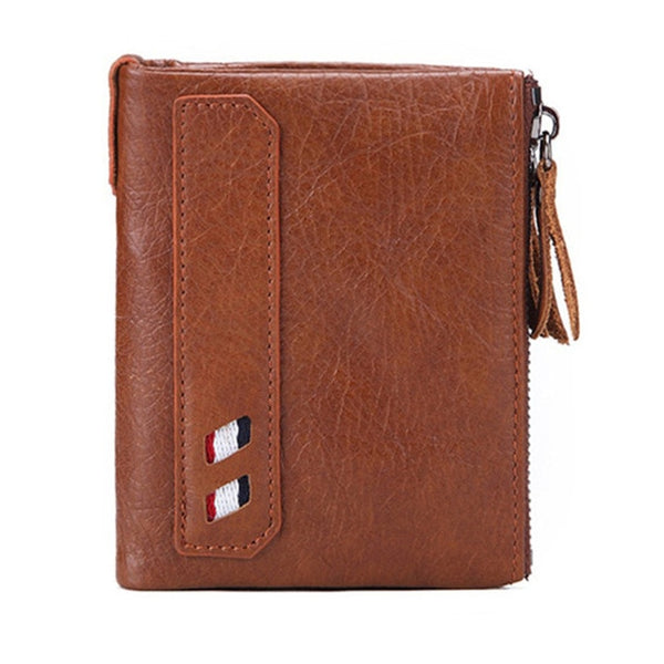 100% Genuine Leather Men Wallet Small Zipper Pocket Men Wallet