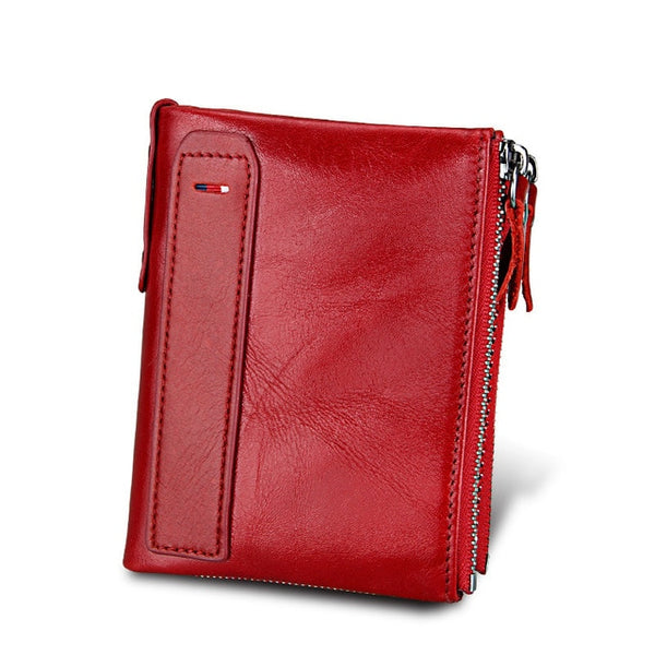 100% Genuine Leather Men Wallet Small Zipper Pocket Men Wallet