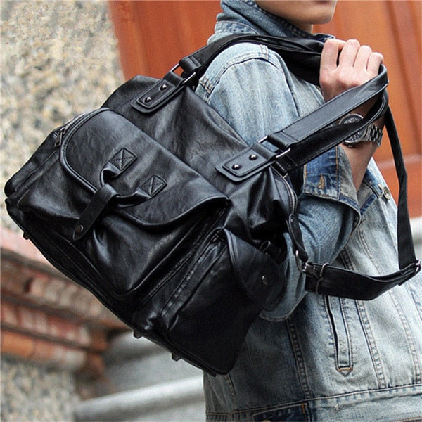 Burminsa Large Capacity Travel Bags Soft Men Messenger Bags Weekend Duffle Shoulder Bags High Quality PU Leather Handbags 2020