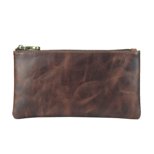 Genuine Leather Wallet For Men Male Vintage Cowhide Mens Long Zipper Slim Clutch Wallets Purse With Card Holder Phone Pocket Bag