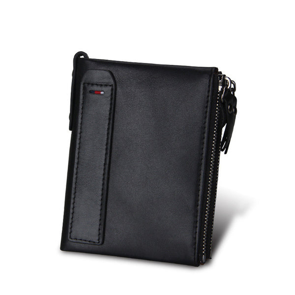 100% Genuine Leather Men Wallet Small Zipper Pocket Men Wallet