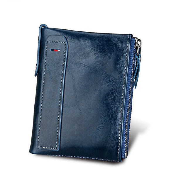 100% Genuine Leather Men Wallet Small Zipper Pocket Men Wallet