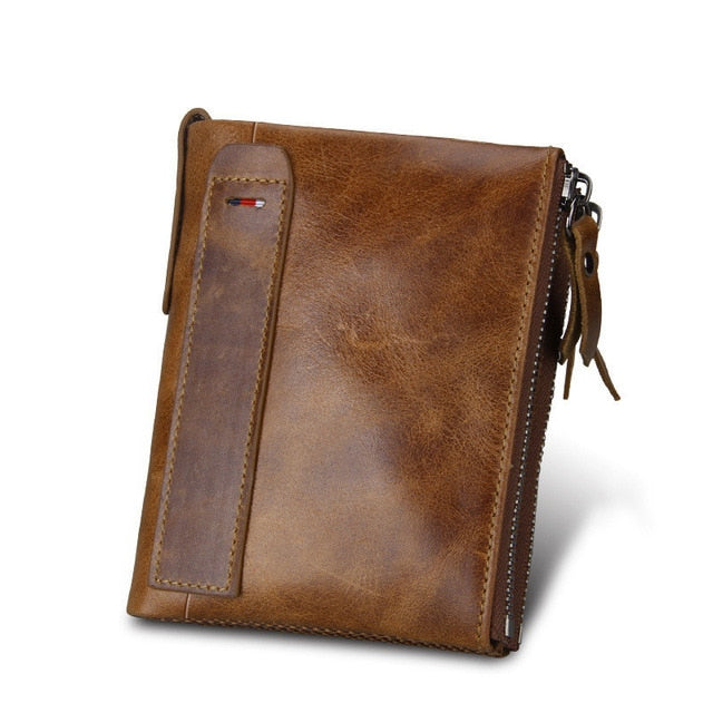 100% Genuine Leather Men Wallet Small Zipper Pocket Men Wallet