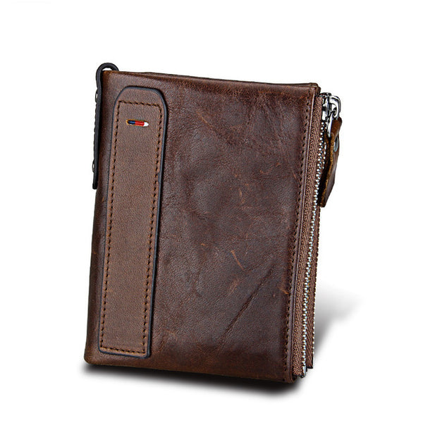100% Genuine Leather Men Wallet Small Zipper Pocket Men Wallet