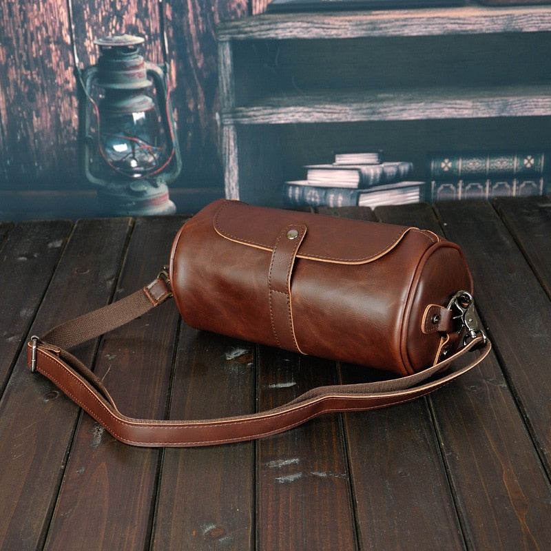 Mens Gym Travel Leather Bag Vintage PU Leather Weekend Bag Hand Luggage For Men Large Capacity Portable Male Shoulder Bags